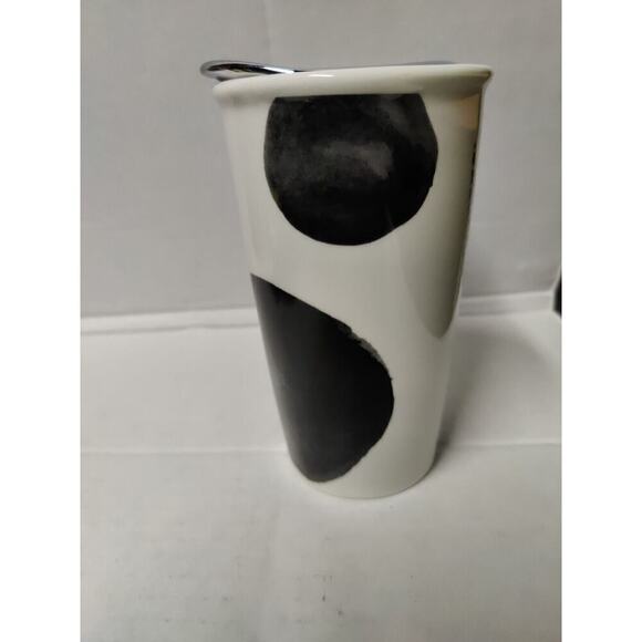 Starbucks 2014 Black Dots/Spots Metallic Silver Travel Mug with Lid - 10 Ounces - Picture 4 of 11